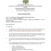 Government of Saint Lucia  - Saint Lucia Caribbean Digitial Transformation Project - Upgrade to Existing Datacenter: Supply and installation a 40 kVA replacement unit - Extension